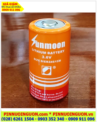 Pin Sunmoon ER34615M; Pin nuôi nguồn Sunmoon ER34615 LI/SOCl₂ SPIRAL 3.6v 13000mAh chính hãng 